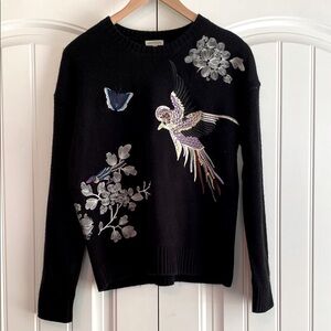 Jamison Women's Oversized Embroidered Sweater Size‎ XS Song Birds Art To Wear